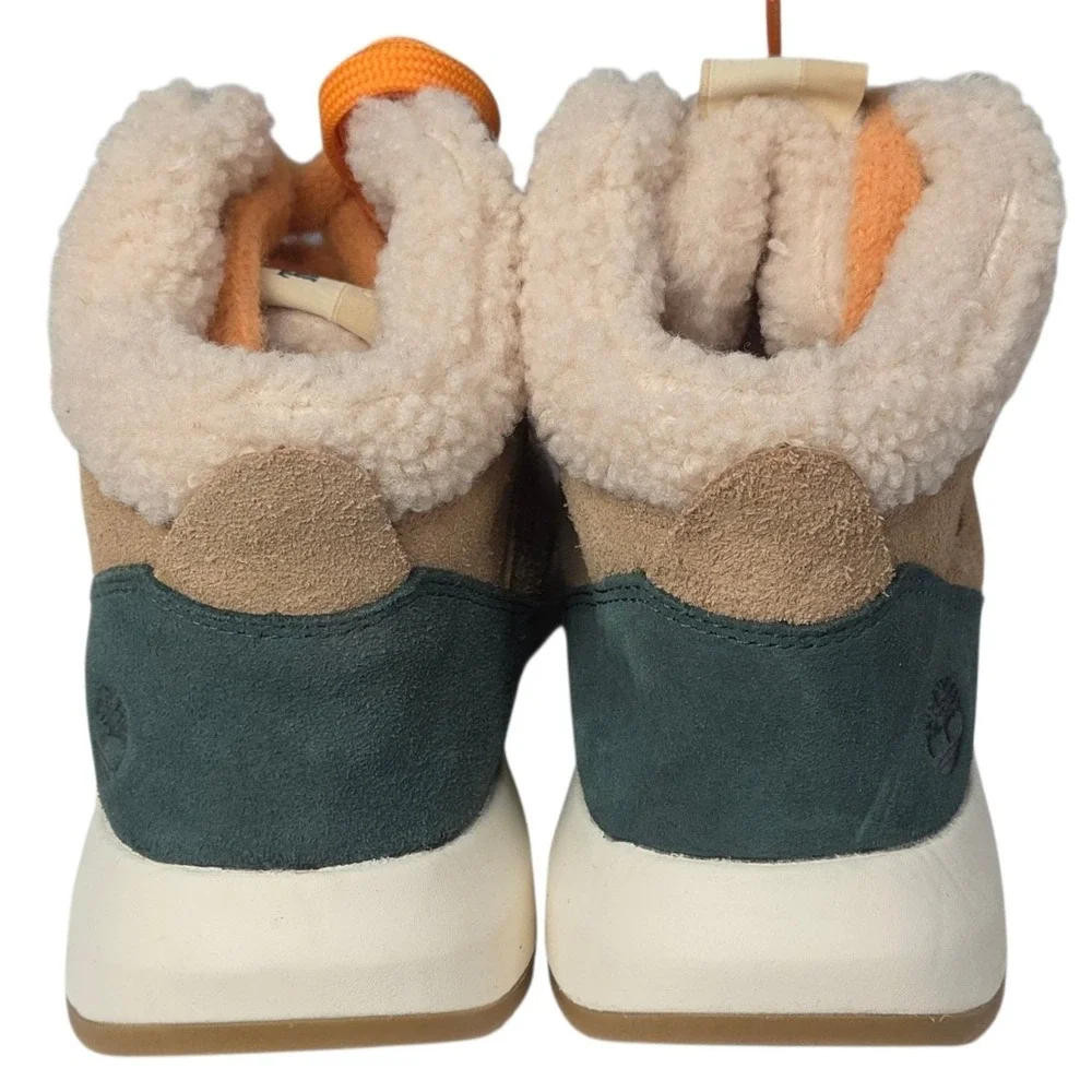 Timberland High Top Sneaker Boots Womens 7 Beige Suede Sherpa Retro Swift New